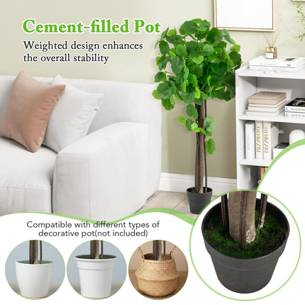 Dreamade 44’’ Artificial Crabapple Tree, Tall Fake Plant in Pot with Real Wood Trunk