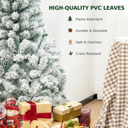 Dreamade 4.5 FT Pre-Lit Snow Flocked Christmas Tree, Artificial Hinged Xmas Tree W/ 150 LED Lights - DreamadeUS