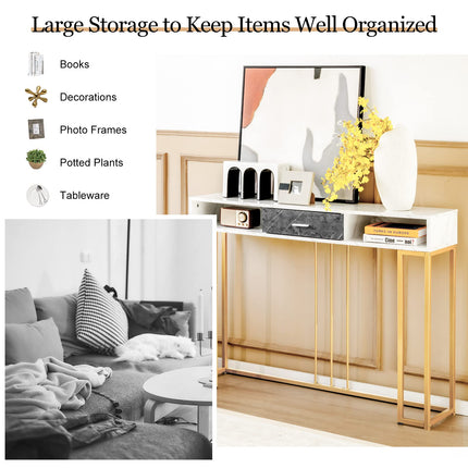 Dreamade Console Table with Drawer - Sofa Side Table with Anti-Toppling Device & Adjustable Foot Pads