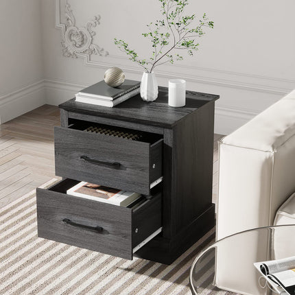 Dreamade Farmhouse Nightstand Set of 2, Wood Bedside Table with 2 Storage Drawers