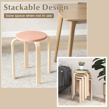 Dreamade Bentwood Stackable Stools Set of 4, 18" Round Stacking Backless Nesting Stools