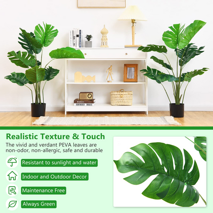 Dreamade Artificial Monstera Deliciosa Plant, 4ft Tall Fake Tropical Palm Tree w/10 Pcs Different Turtle Leaves - DreamadeUS