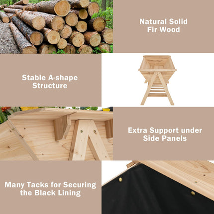 Dreamade Plant Raised Bed 2 Tiers Garden Bed, Outdoor Fir Wood Plant Container with Storage Shelf