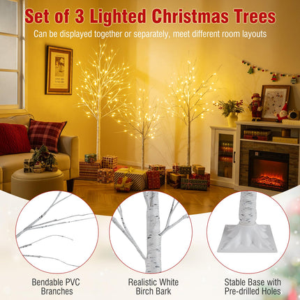 Dreamade 4/5/6 FT Pre-Lit Artificial Christmas Trees with 216 Warm White LEDs ( Set of 3 )