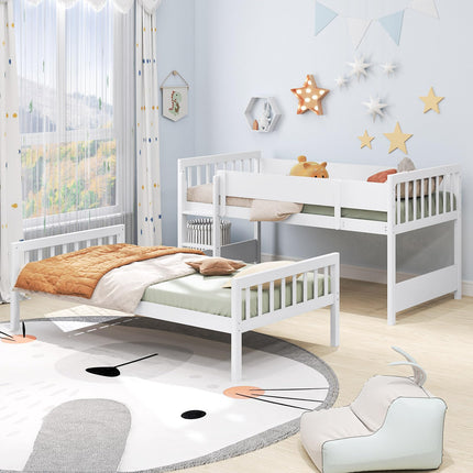 Dreamade Wood Bunk Bed Twin Over Twin, Solid Wood Bunk Bed Frame with Ladder & Safety Guardrails