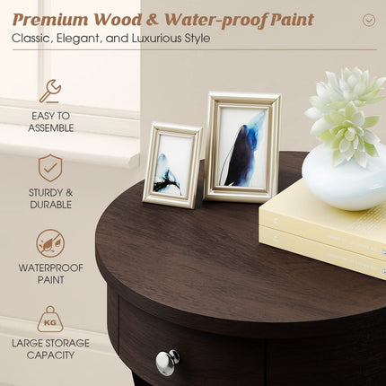 Dreamade Round End Table with Drawer, 2-Tier Wood Side Table w/Open Shelf