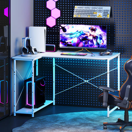 Dreamade 47 Inch Reversible Computer Desk with Adjustable Storage Shelves and Metal Frame