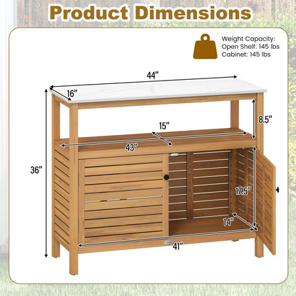 Dreamade Outdoor Potting Bench Acacia Wood Large Planting Workstation with 2-Door Storage Cabinet