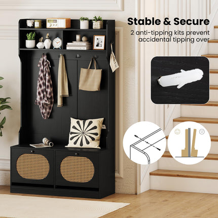 Dreamade 4-In-1 Hall Tree Entryway Bench with Coat Rack & Flip Drawers