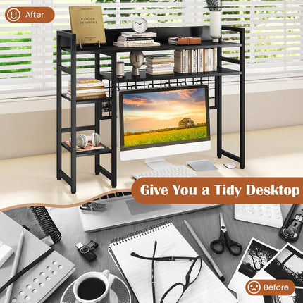 Dreamade Desktop Bookshelf 37" Desk Shelf for Up to 32" Computer Monitors