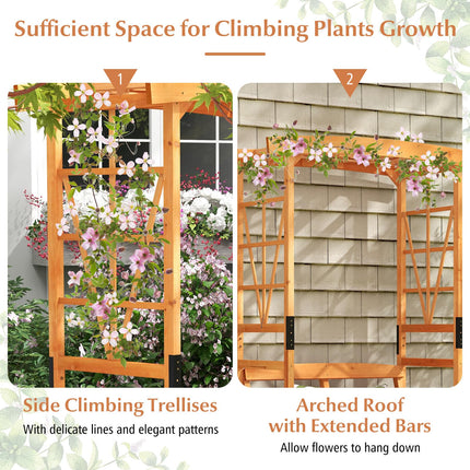 Dreamade Garden Arbor with Bench - Wooden Garden Arch Trellis for Climbing Plants Vines, 2-Person Outdoor Bench