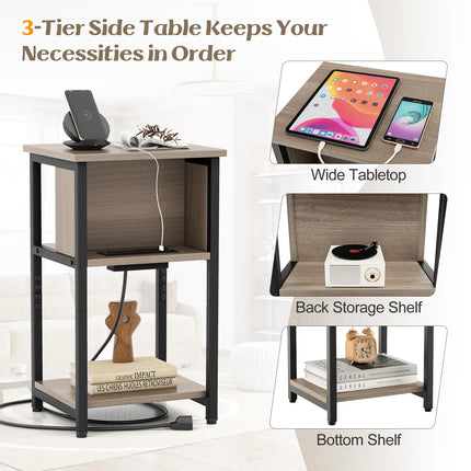 Dreamade Nightstand with Charging Station, 3-Tier End Table with USB Ports & Power Outlets
