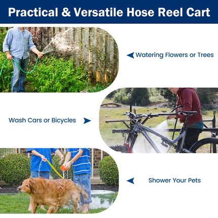 Dreamade Garden Hose Reel Cart - Water Hose Cart with 4 Wheels & Non-slip Grip