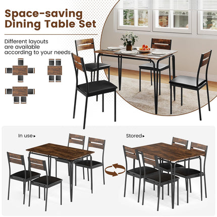 Dreamade 5-Piece Dining Table Set Industrial Rectangular Kitchen Table and 4 Armless Chairs