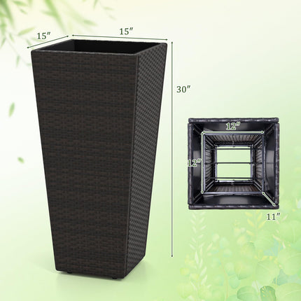 Dreamade Set of 2 Outdoor Wicker Flower Pot 30 Inch Tall Planters with Drainage System PE Rattan Flower Pots