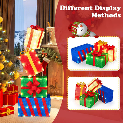 Dreamade Christmas Lighted Gift Boxes Set of 4 | Light Up Present Boxes with Colorful Bows