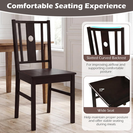 Dreamade Solid Rubber Wood Kitchen Chairs with Slatted Curved Backrest & Wide Seat (2/4)