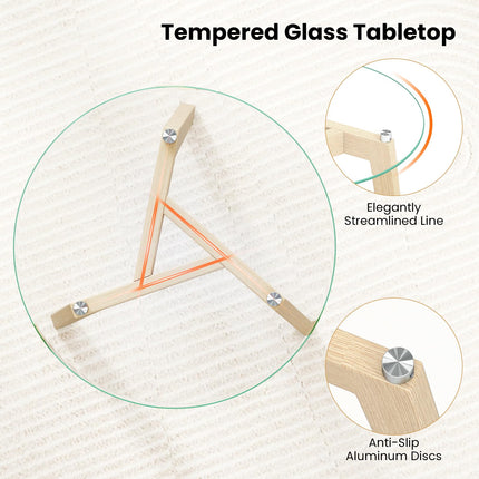 Dreamade Glass Round Side Table w/Tempered Glass Top & Rubber Wood Frame