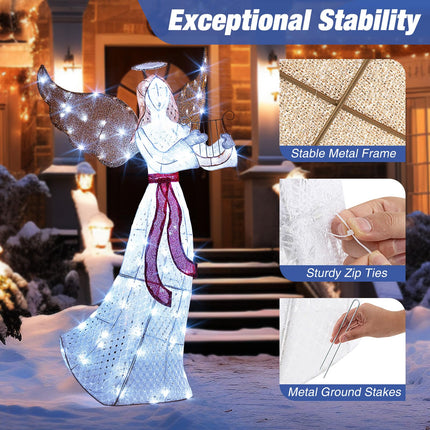 Dreamade 5 FT Christmas Lighted Angel, Pre-Lit Winged Holiday Figure Angel with 120 Cold White LED Lights