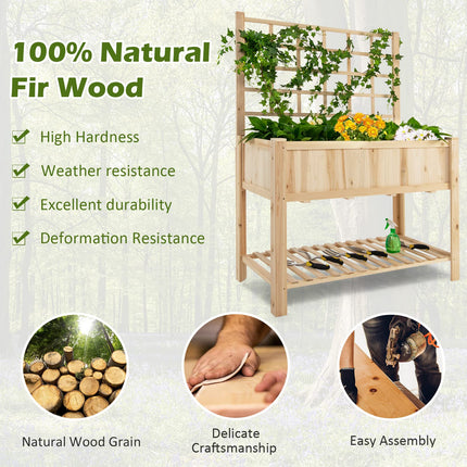 Dreamade Wood Planter with Trellis, Standing Raised Garden Bed