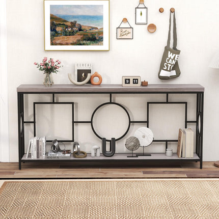 Dreamade 71" Console Table, 2-Tier Extra-Long Entryway Table w/Storage Shelf, Faux Wood Top