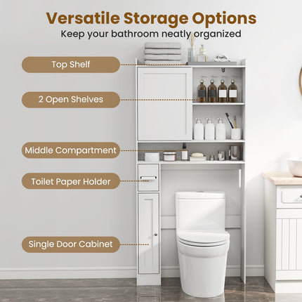 Dreamade Over The Toilet Storage Cabinet Standing Toilet Rack with Sliding Door