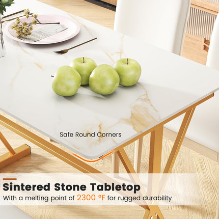 Dreamade 44" Sintered Stone Dining Table with X Shaped Gold Metal Frame