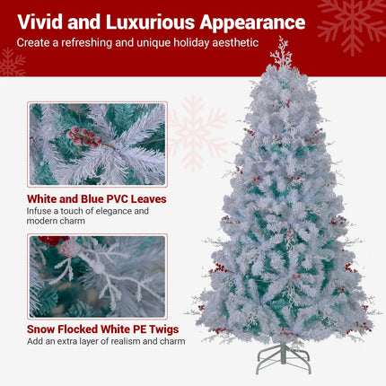 Dreamade 6FT / 7FT Hinged Lighted Xmas Tree with Snow Flocked Branch Tips & LED Lights