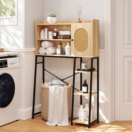 Dreamade Over The Toilet Storage Cabinet, Freestanding Storage Organizer Above Toilet with PE Rattan Door and Adjustable Shelf