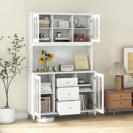 Dreamade 73" Kitchen Pantry Cabinet, Kitchen Hutch Storage Cabinet with LED Lights and Charging Station