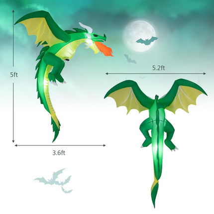 DREAMADE 5.2FT Hanging Inflatable Dragon Lighted Halloween Yard Decoration