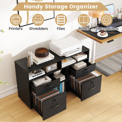 Dreamade 4-Drawer Lateral File Cabinet with Lock & 5 Rolling Wheels (2 Lockable)