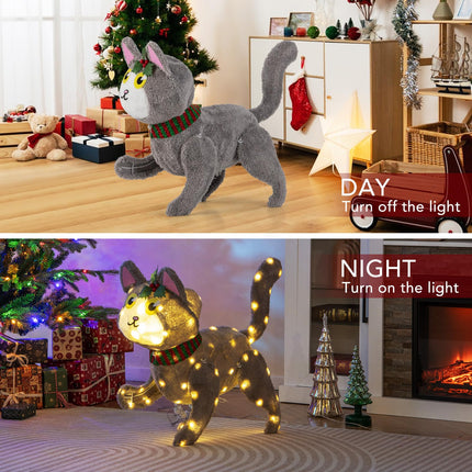Dreamade Lighted Christmas Cat, Indoor Outdoor Kitty Decoration w/ 88 LED Lights