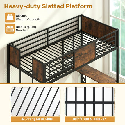 Dreamade Twin Loft Bed with Desk - Heavy-Duty Metal Bed Frame w/Safety Guardrail