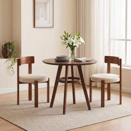 Dreamade Wooden Dining Chairs Set of 2/4 Teddy Fleece Upholstered Boucle Kitchen Chair w/Curved Backrest