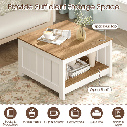 Dreamade 2-Tier Square Center Table for Living Room with Fence Design