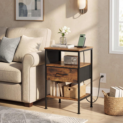 Dreamade 24.5" Nightstand with Charging Station & 1 Fabric Drawer (1/2)