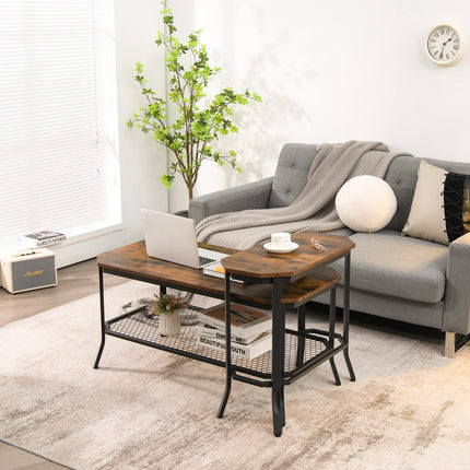 Dreamade Narrow End Table w/Rustic Wood Grain & Stable Steel Frame, 25.5"x12.5"x24.5" Rustic Brown
