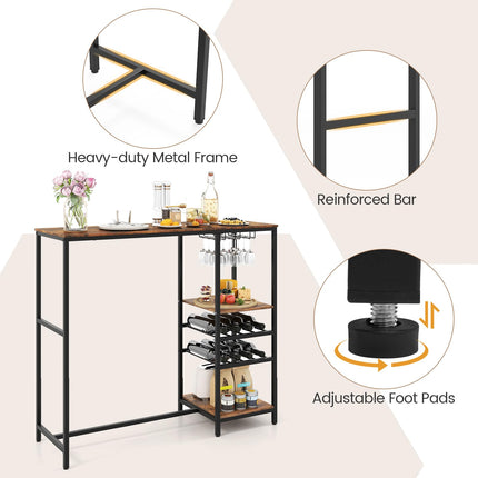 Dreamade 48" Bar Table with Storage Shelves for Kitchen Living Room Dinette