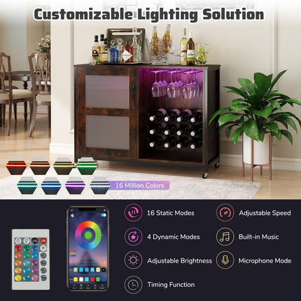 Dreamade Wine Bar Cabinet with LED Light Kitchen Buffet Sideboard