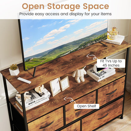 Dreamade TV Stand for 45 Inch TV | 5 Fabric Drawer Entertainment Center with Open Shelf