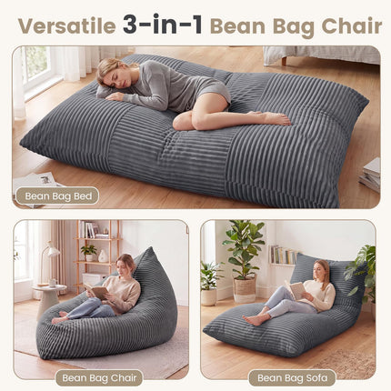 Dreamade 3-in-1 Bean Bag Chair with Soft Crushed Sponge & Comfy Corduroy Fabric