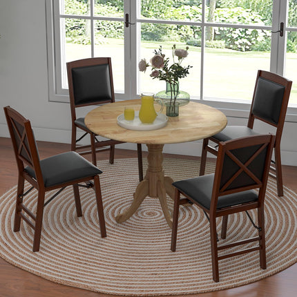 Dreamade Wooden Dining Table, Dining Table with 40" D Round Tabletop & Curved Trestle Legs