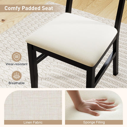 Dreamade Fabric Upholstered Dining Room Chairs w/Padded Seat Rubber Wood Legs & Curved Backrest