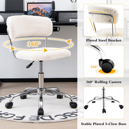 Dreamade Home Office Chair, Faux Fur Low Back Swivel Leisure Chair w/Height Adjustable Padded Seat