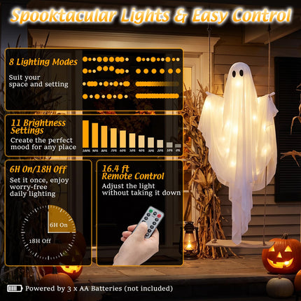 DREAMADE 5FT Halloween Hanging Swing Lighted Swing Ghost Decoration