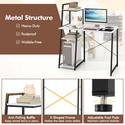 Dreamade Computer Desk with Shelves, 47.5” Home Office Desk with Bookshelf, Host Stand