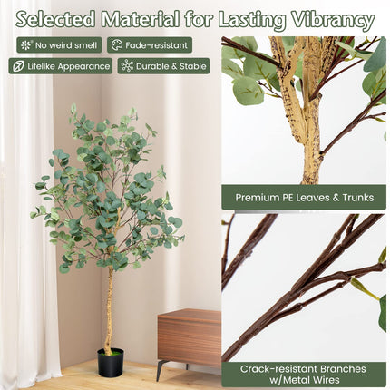 Dreamade 5.5ft Artificial Eucalyptus Tree, Tall Faux Eucalyptus Stems Fake Plants in Pot with 517 Silver Dollar Leaves