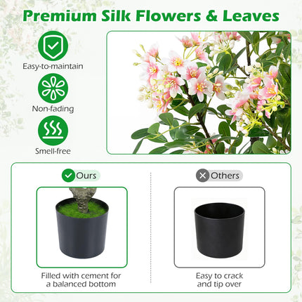 Dreamade 36" Artificial Impatiens Blossom Tree w/Mini Fruits & Faux Grass