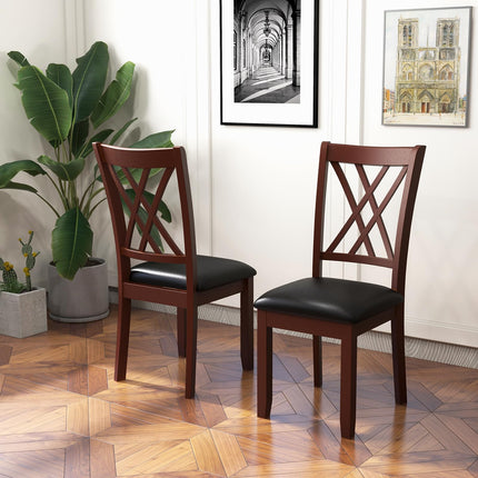 Dreamade Wood Dining Chairs Set of 2, Faux Leather Upholstered Kitchen Chairs with Rubber Wood Legs